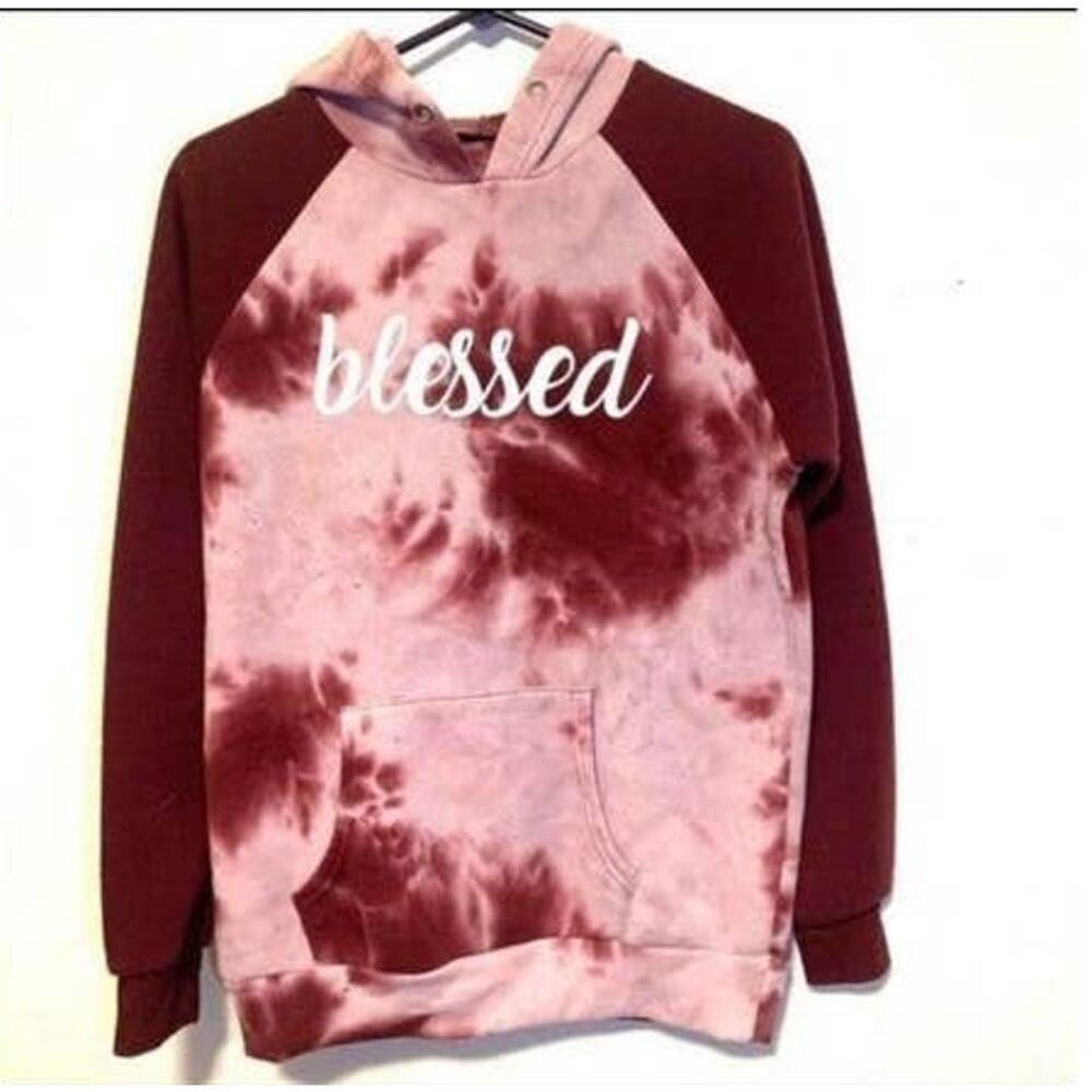 Purple Mauve Tie Dye "Blessed" Long Sleeve Graphic Hoody Size XL
